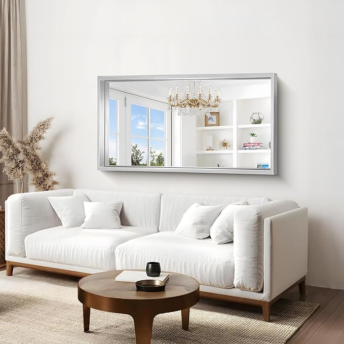 30x55 Silver Bathroom Mirror, Brushed Silver Rectangular Mirror