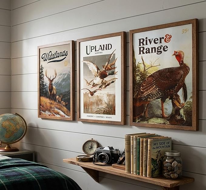 3Pcs Wild Animal Canvas Wall Art Nature Wilderness Deer Wild Duckturkey Posters Prints Hunting Outdoorsy Cabin Wall Decor Pictures Gift for Hunter Dad for Living Room Bedroom Decoration Unframed