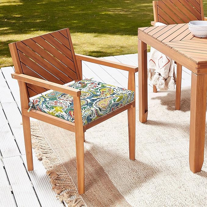 LVTXIII Outdoor Chair Cushions, Water Repellent Patio Furniture Cushions Outdoor Square Chair Pads with Ties for Dining Chairs and Garden Furniture Decoration, 18.5"x16"x2" Set of 2, Paradise Paisley