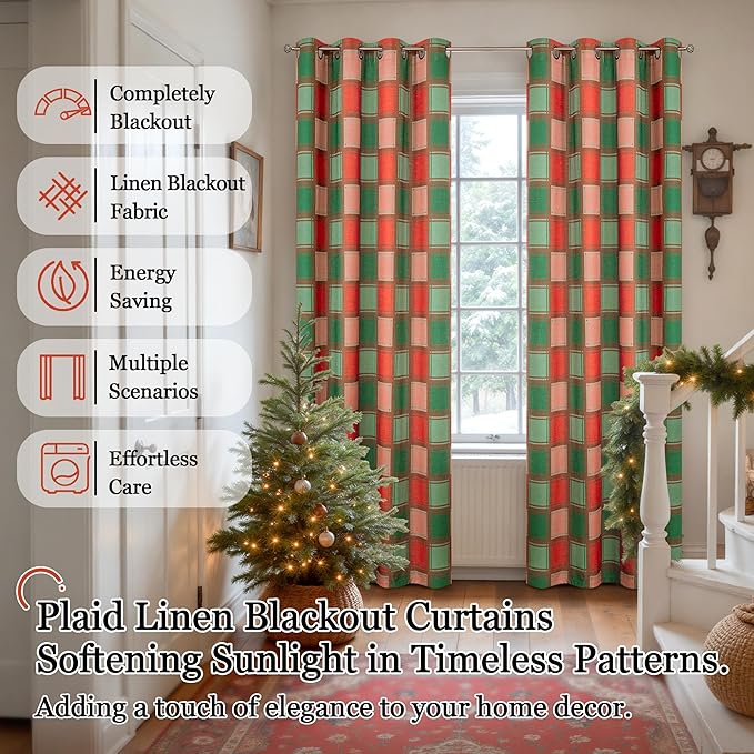 Lajode Plaid Curtains for Living Room 84 Inches Long
