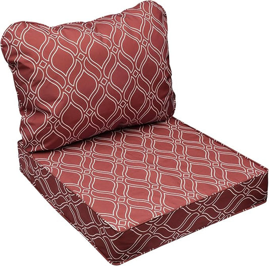 AAAAAcessories Outdoor Seat Cushions for Chairs, Fade-Resistant, Waterproof Patio Furniture Replacement Cushions, 19" x 19" x 3" + 19" x 17", Clay Red Vine Trellis