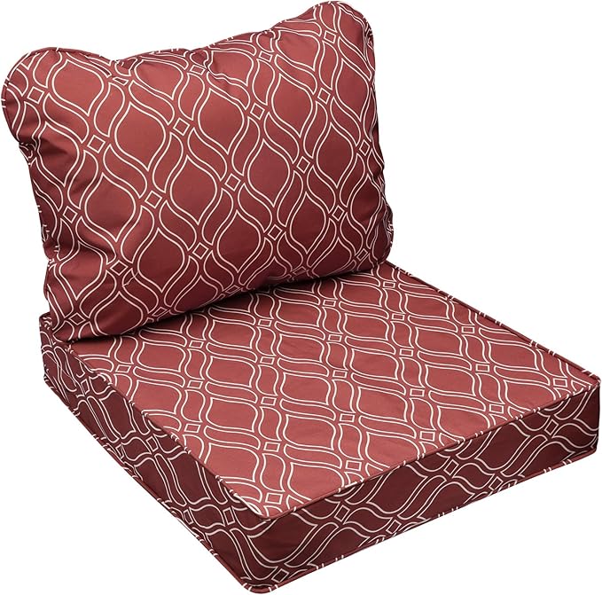 AAAAAcessories Outdoor Seat Cushions for Chairs, Fade-Resistant, Waterproof Patio Furniture Replacement Cushions, 21" x 21" x 3" + 21" x 17", Clay Red Vine Trellis