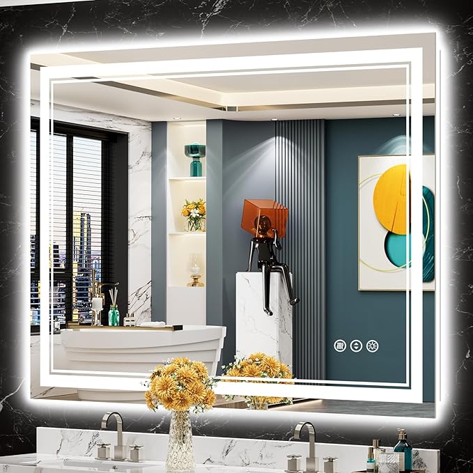 48x36 LED Bathroom Mirror with Lights, Backlit and Front Lit Anti-Fog Lighted