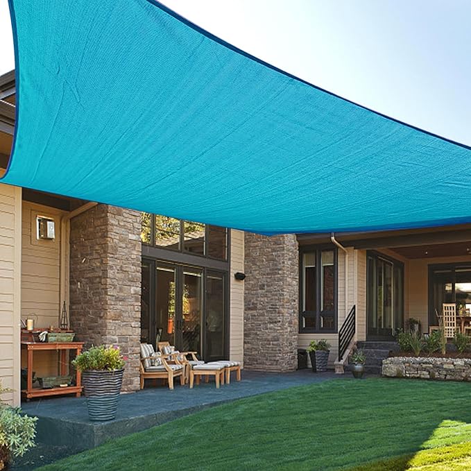 LOVE STORY Sun Shade Sail, 8' x 10' Turquoise Blue Rectangle Canopy Shades for Outdoor Patio Shading, UV Block Sunshade Cover