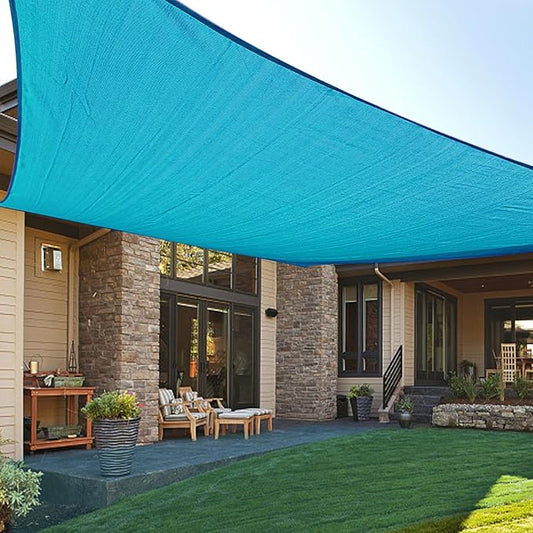 LOVE STORY 14' x 18' Sun Shade Sail Rectangle Sunshade UV Block Patio Shade Sail for Garden Backyard, Turquoise Blue