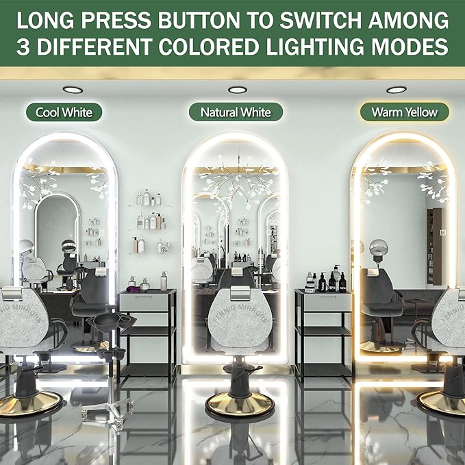 FENNIO Full Length Mirror with Lights, Free Standing Lighted Floor Mirror