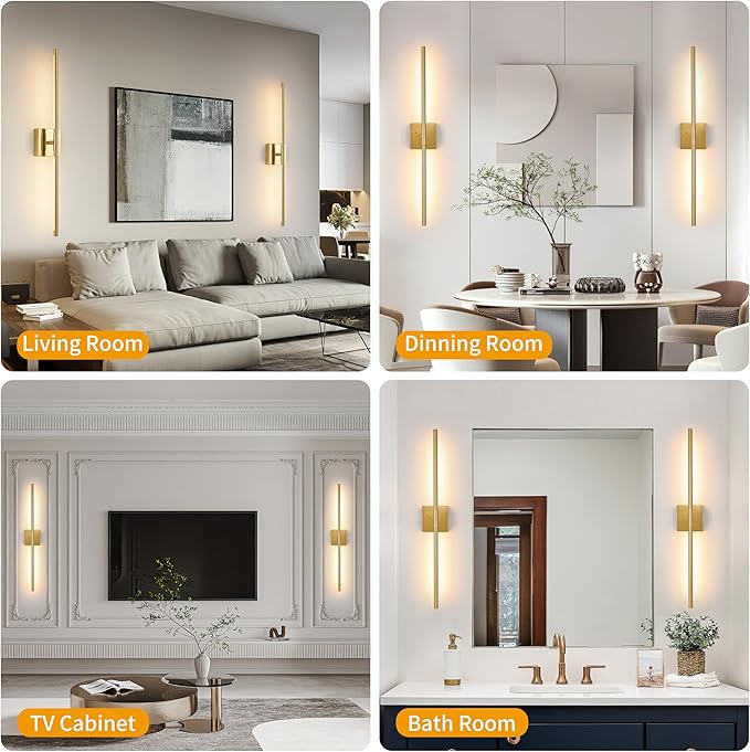 Morauroral Gold Battery Operated Wall Sconces, Dimmable Wall Sconces