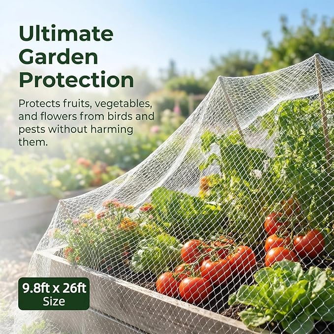 GWHOLE 9.8 x26 Ft Garden Netting with 1'' Square Mesh with Cable Tie for Fruit, Vegetable, Plant Trees Protection, White