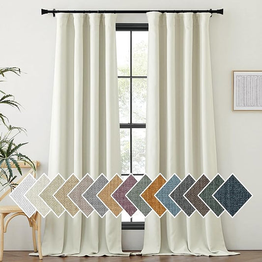 NICETOWN Room Darkening Bedroom Curtains 96 inches Long, Dual Rod Pockets &