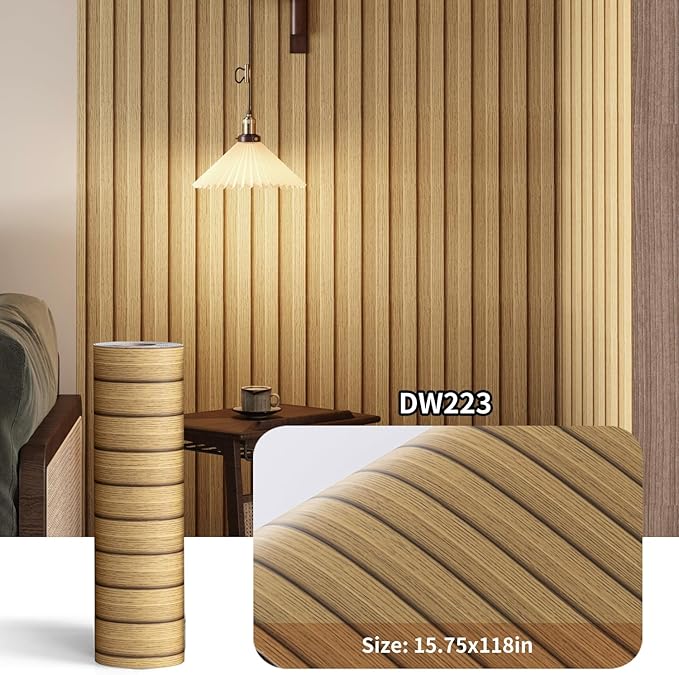 Haimin Wood Grain Slat Wall Panels Peel and Stick Faux Wood Thick Wallpaper