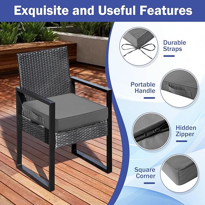 IASEAHK is Outdoor Cushions 4pcs Set, 19" x 19" x 3" Waterproof Outdoor Cushions for Patio Furniture, Outdoors Seat Cushions Set of 4 with Handle and Ties, Dark Grey