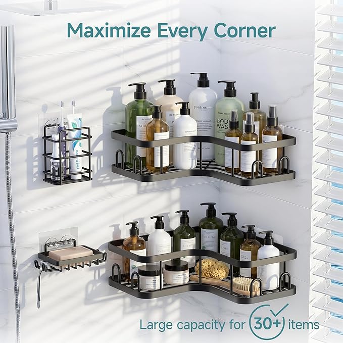 Veken Corner Shower Caddy 4-Pack, Advanced Rustproof Design, No Drilling