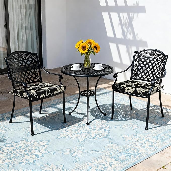 LVTXIII Outdoor Seat Cushions Set of 4 Square Corner Chair Cushions with Ties, Patio Chair Pads for Home Office and Patio Garden Furniture Decoration 19"x19"x2", Elegant Vines Black