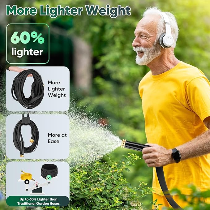 Garden Hose 50 ft, Non-Expanding Water Hose, Flexible Ultra-Light, Anti-Kink, Wear-Resistant, Easy Storage, Hose with 3/4 for Outdoor, Garden, Yard and Lawn