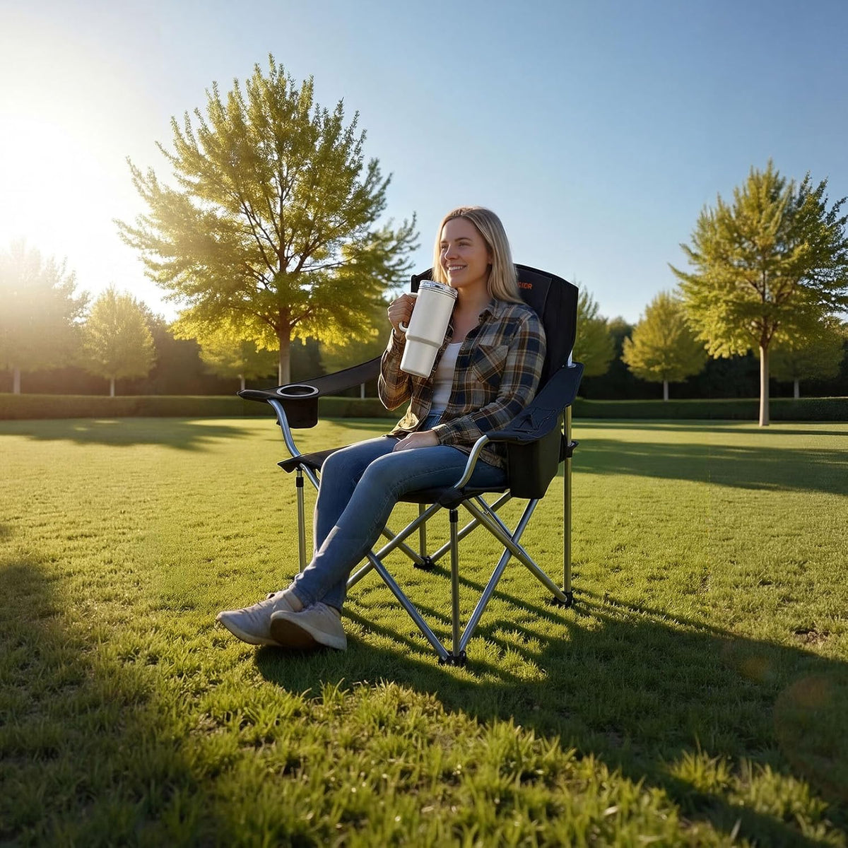 VEVOR Oversized Camping Chair - Portable Heavy-Duty Quad with Lumbar Support & Side Pockets | 2-Pack