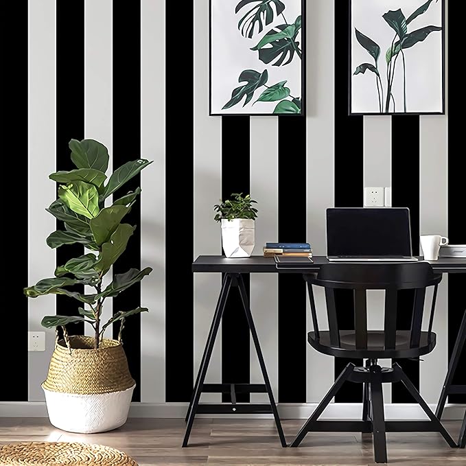 Guvana Stripe Black and White Peel and Stick Wallpaper Self-Adhesive Wallpaper