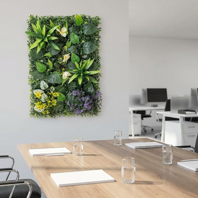 Artificial Mixed Botanical Plant Wall Panel, 24x16 in UV-Protected Faux