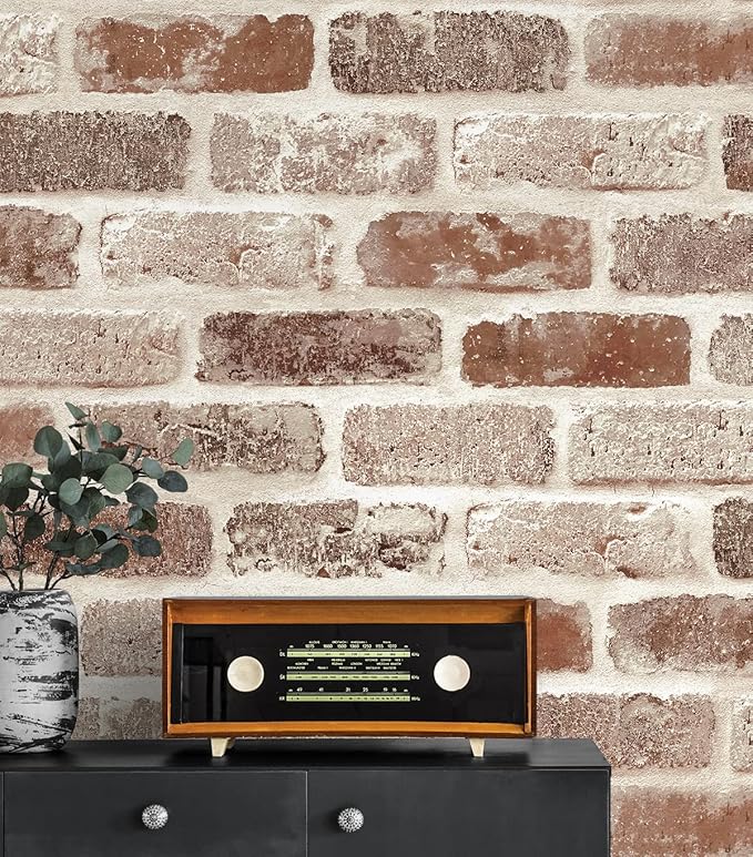 NextWall Washed Faux Brick Peel and Stick Wallpaper