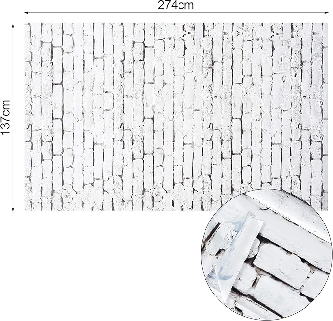 Chuangdi 2pcs 4.5 x 9 Feet Brick Wallpaper Peel and Stick Backdrop Tablecloth