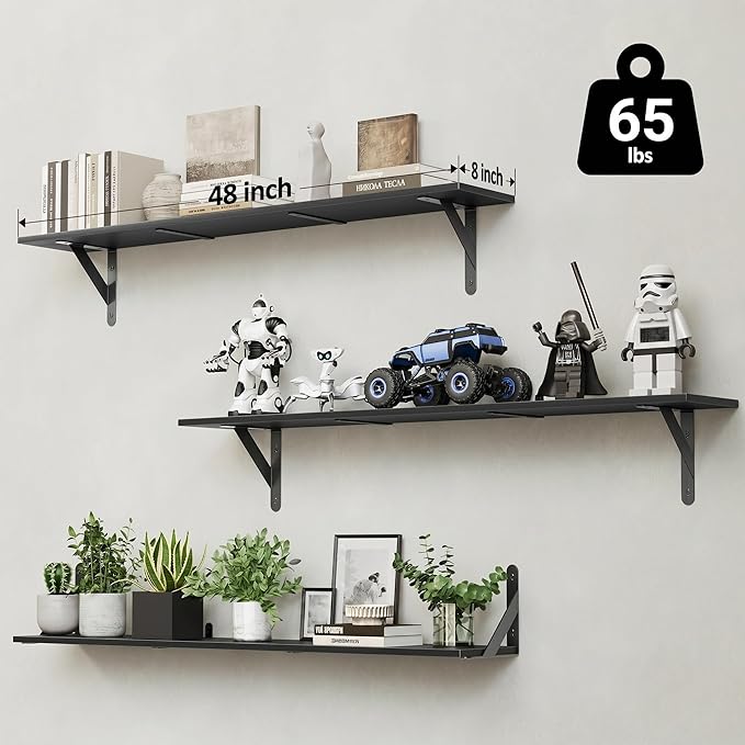 WOPITUES Floating Shelves for Wall 48″W x 8″D, Long Wall Mounted Shelves Set of