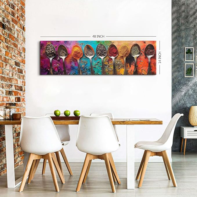 Colorful Spices Seasoning Spoon Canvas Wall Art Kitchen Wall Decor Large