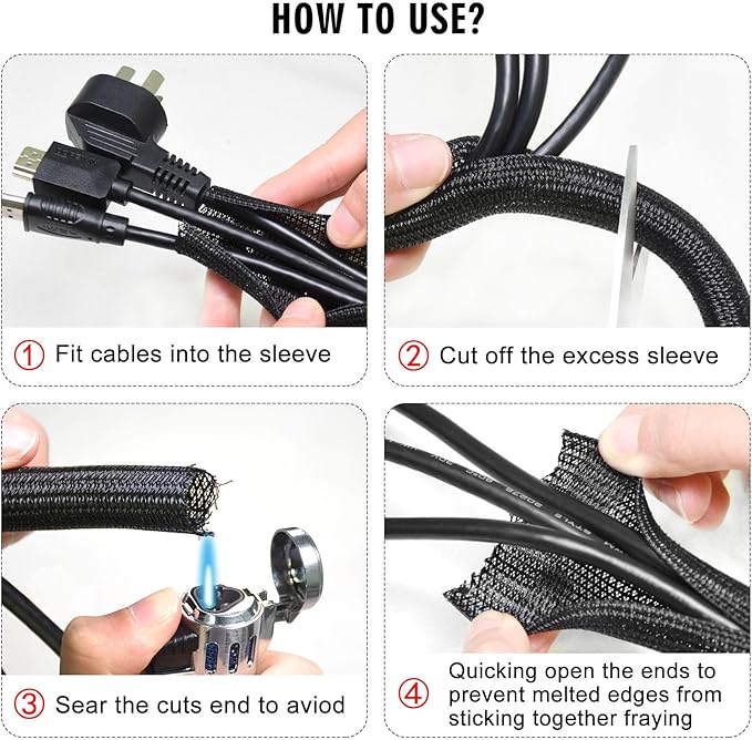 10ft - 3/8 inch Cord Protector Cable Sleeve Split Wire Loom Tubing for Power Cord Audio USB Cable, Cord Sleeve Cable Management for TV Computer, Cord Protectors from Pets Chewing, Black