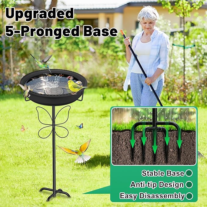 Bird 37In Bath for Outside with Removable Bowl Metal Base, Freestanding Rust-Proof Birdbaths & Birdfeeder, Bird Baths Feeder Bowl for Outdoors Garden Patio Yard Lawn Decor (Black)