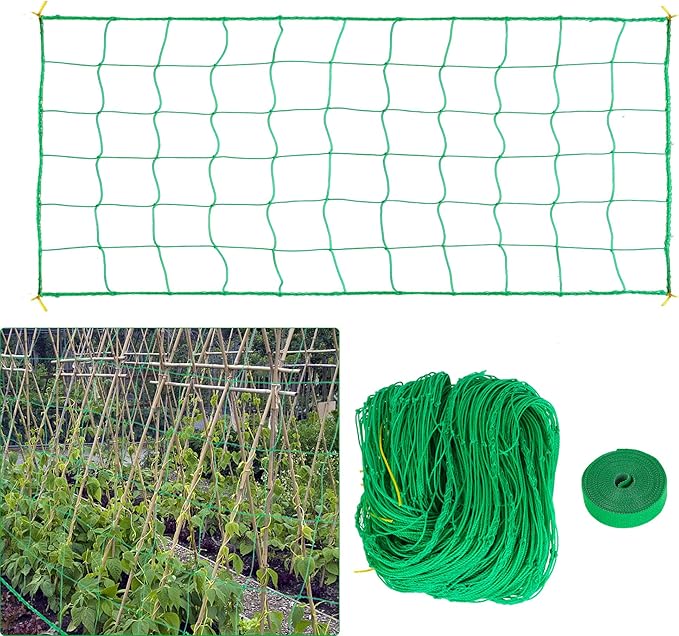 Heavy Duty Garden Trellis Netting for Climbing Plants Outdoor 8.9x16.4Ft Grow Net for Plants 27 Strands & 4x4 in Mesh Plant Netting for Tomato Cucumber Vine Plants