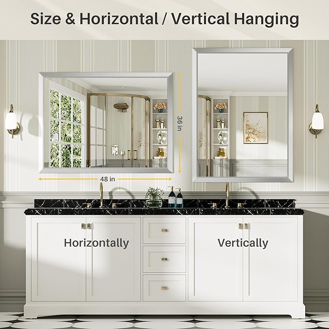 48x36 Inch Brushed Silver Bathroom Mirror