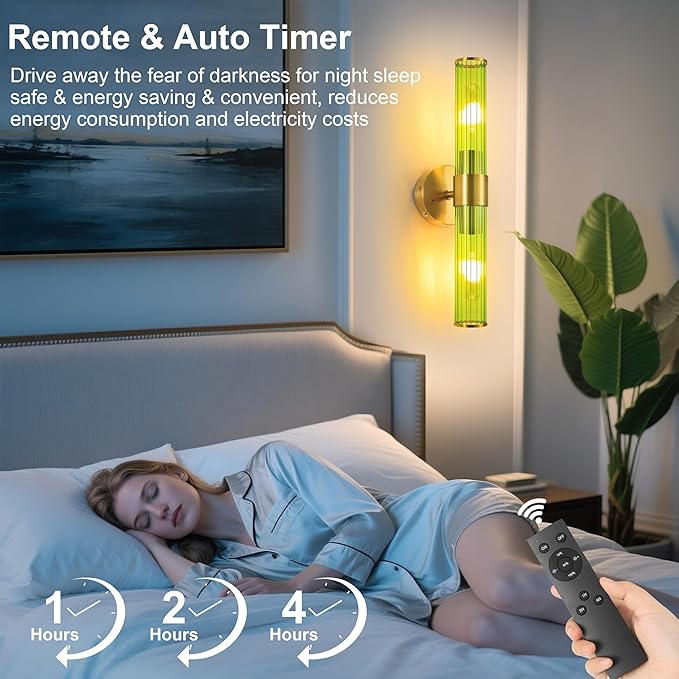 Morauroral Gold Battery Operated Wall Sconces Set of 2, Rechargeable Wall Lights