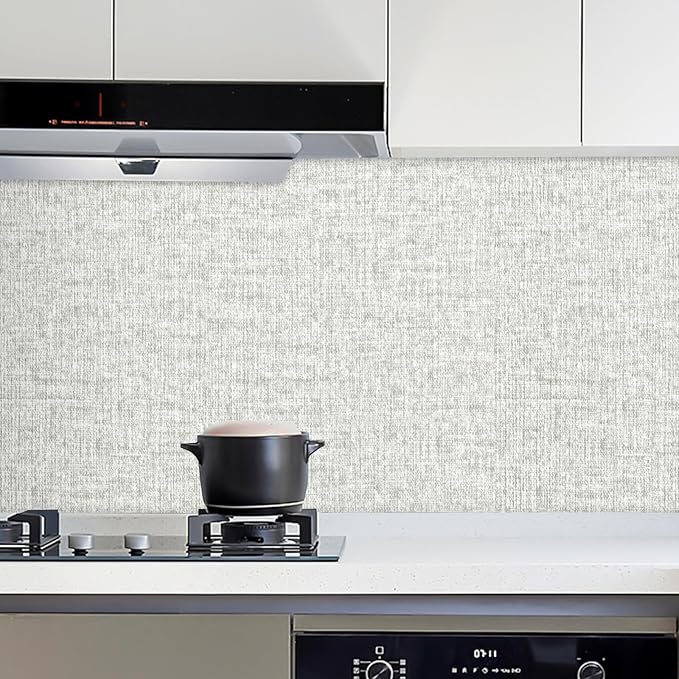 Grey Grasscloth Peel and Stick Wallpaper, Textured Vintage Contact Paper