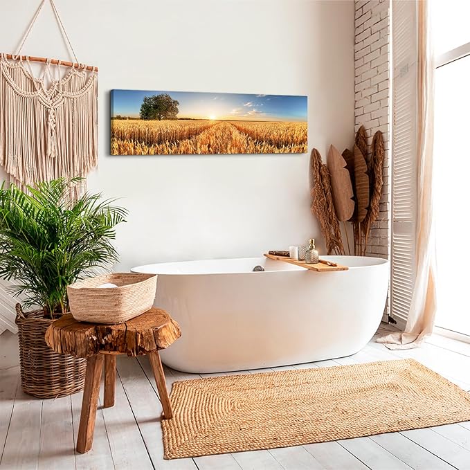 Sunset Forest Wall Art Nature Wheat Field Landscape Pictures Wall Decor