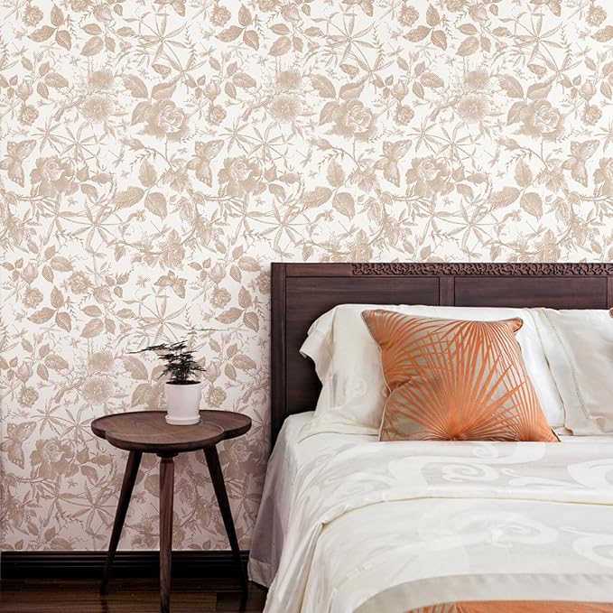 JiffDiff Vintage Peel and Stick Wall Stick，Champagne Wallpaper Rose Removable