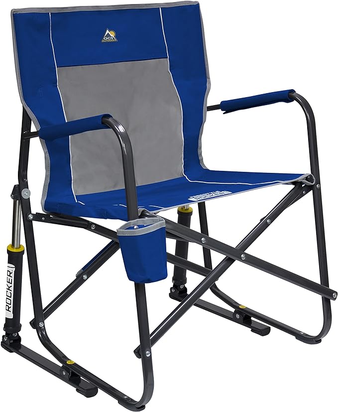 GCI Outdoor Freestyle Rocker Camping Chair | Portable Folding Rocking Chair with Solid, Durable Armrests, Drink Holder & Comfortable Backrest â Royal Blue