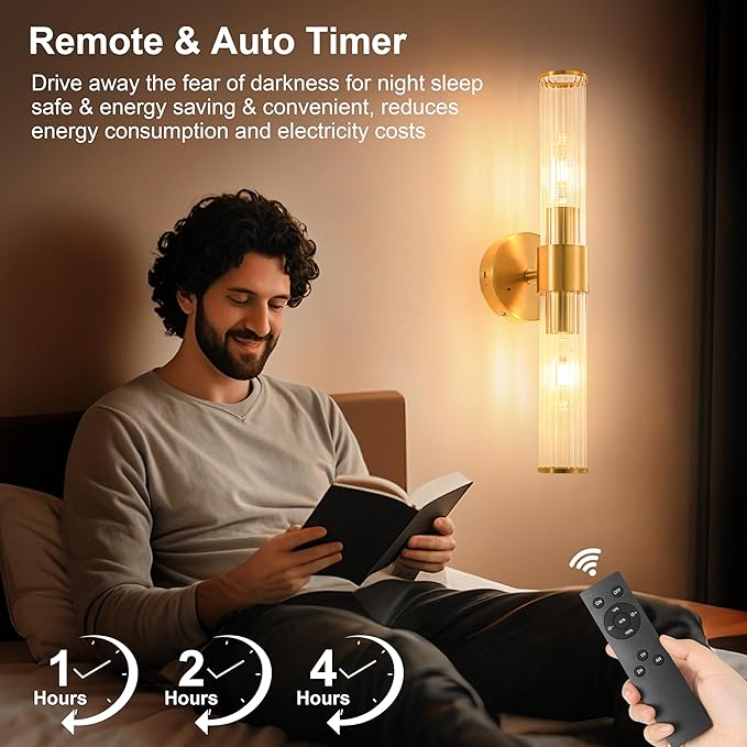 Morauroral Gold Battery Operated Wall Sconces Set of Two, Rechargeable Wall