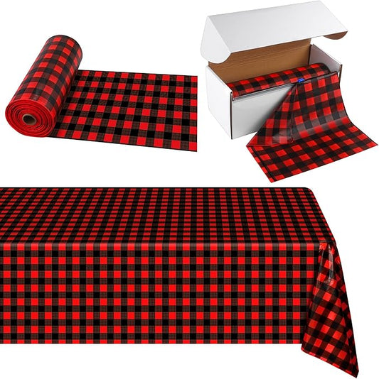 Kochorie 54 Inch x 300 Ft Red and Black Checkered Plastic Table Cloth Roll