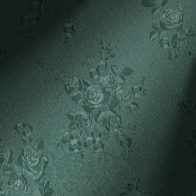 Erfoni 118"x17.7" Dark Green Wallpaper Thicken Floral Embossed Contact Paper