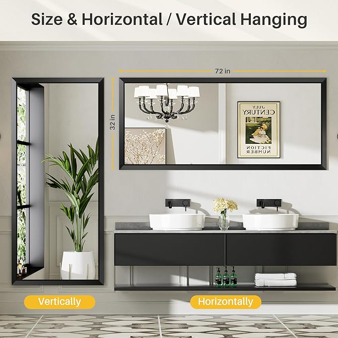 Briivue 72x32 Inch Black Bathroom Mirror