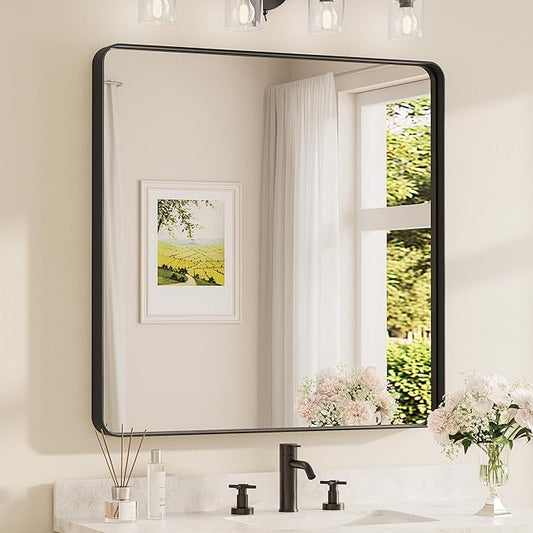 TETOTE Black Framed Mirrors for Bathroom, 36 x 36 Inch Modern Wall Mounted