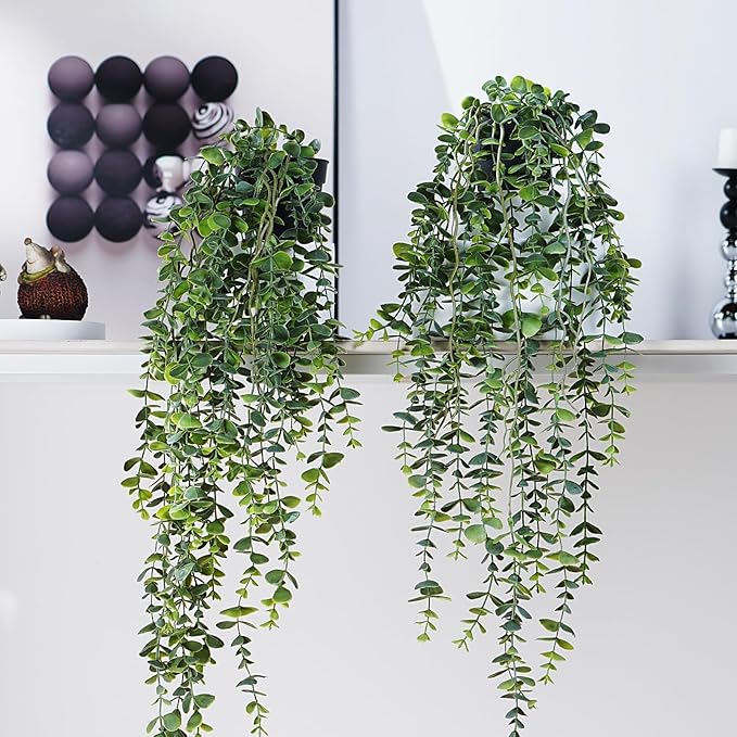 Artificial Hanging Plant 2 Pcs Faux Plant Ivy Vine Faux Eucalyptus Vines Fake