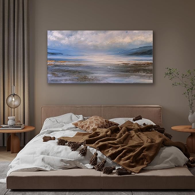 JLXART Ocean Wall Art Seascape Painting Landscape Pictures Wall Decor 20X40inch Abstract Watercolor Beach Wave Poster for Livingroom Bedroom