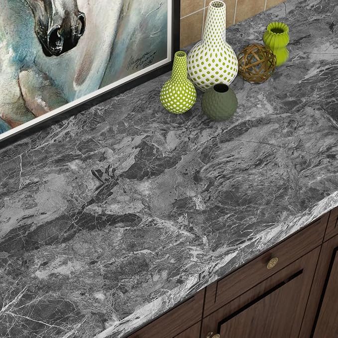 Livelynine 15.8X197 Gray Marble Contact Paper Peel and Stick Countertops