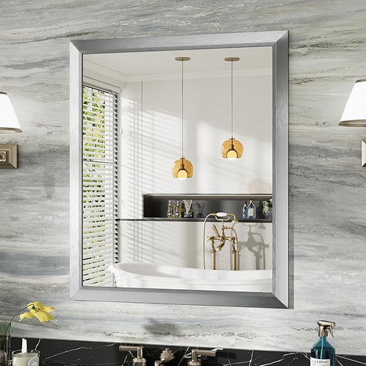 36x30 Inch Brushed Silver Bathroom Mirror