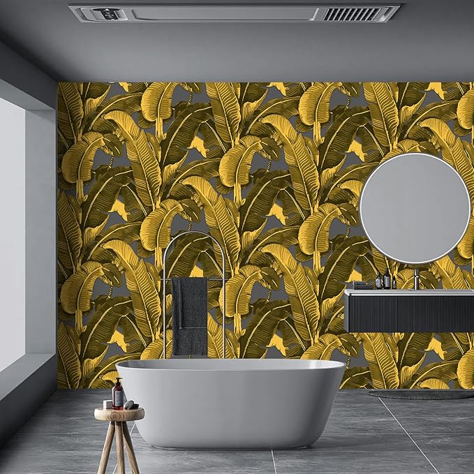 Vintage Gold Banana Leaf Bathroom wallpeper Living Room Bedroom Tropical Plant
