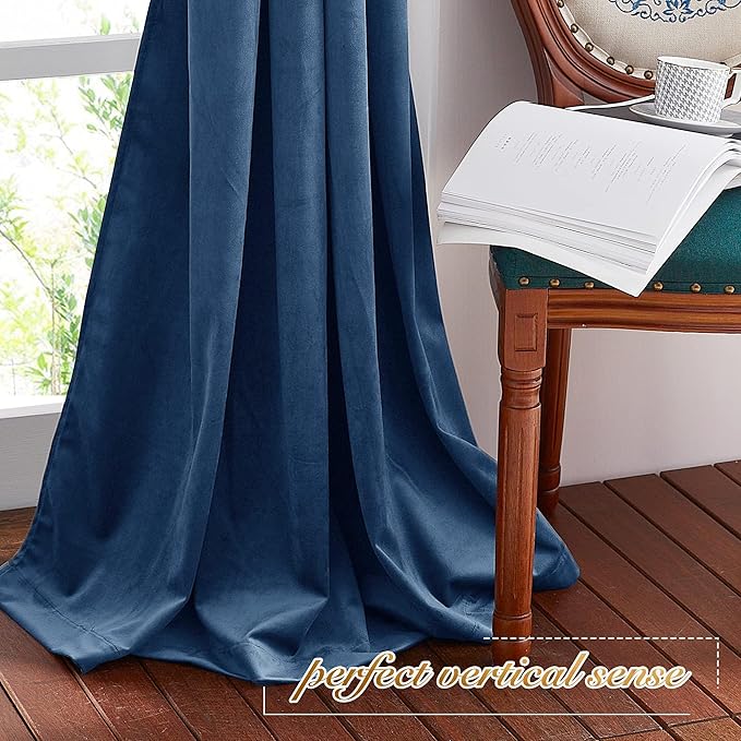 NICETOWN Navy Blue Velvet Curtains 84 inches