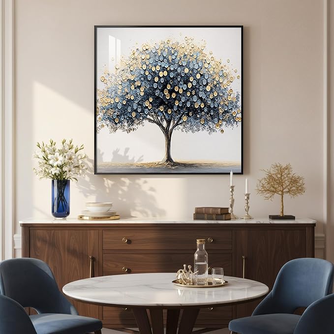 Framed Square Tree of Life Wall Art, Minimalist Elegant Luxury Abstract Tree