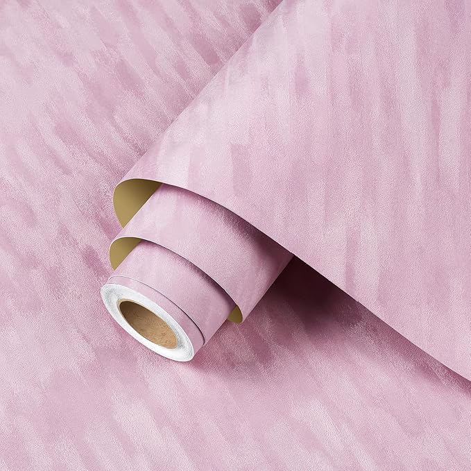 ReWallpaper 30inX16.5ft Peel and Stick Velvet Wallpaper Pink Velvet Flocked