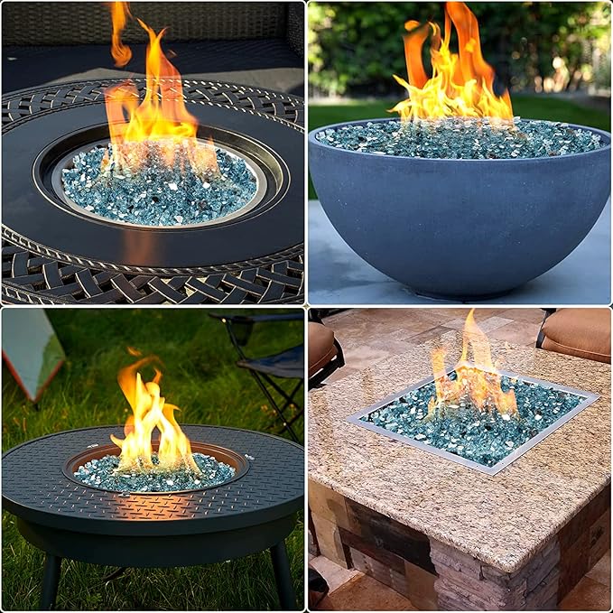 Mr. Fireglass Reflective Fire Glass for Fireplace Fire Pit and Landscaping, 10 Pounds 1/2 inch High Luster Aqua Blue Fire Rocks for Outdoor and Indoor Use