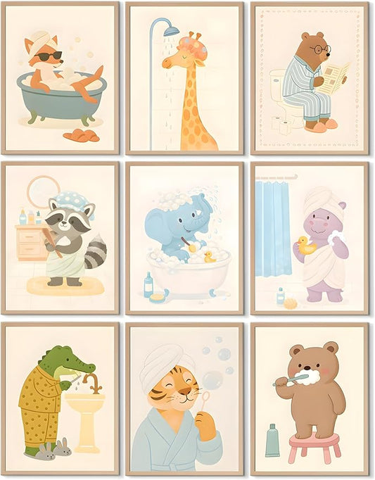 tgguytiy Kids Bathroom Wall Art Set of 9 Cute Animal Bathroom Decor