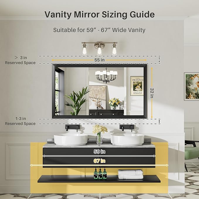 Briivue 55x32 Inch Black Bathroom Mirror